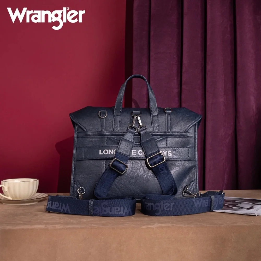 Wrangler Top Handle Carry Satchel/Laptop Bag/Backpack/Crossbody Navy Blue